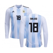 Argentina #18 Salvio Home Long Sleeves Kid Soccer Country Jersey