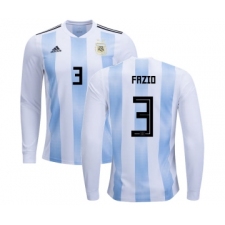 Argentina #3 Fazio Home Long Sleeves Kid Soccer Country Jersey