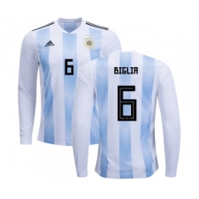 Argentina #6 Biglia Home Long Sleeves Kid Soccer Country Jersey