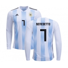 Argentina #7 Benedetto Home Long Sleeves Kid Soccer Country Jersey