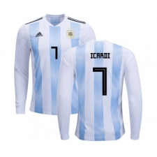 Argentina #7 Icardi Home Long Sleeves Kid Soccer Country Jersey
