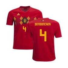 Belgium #4 Dendoncker Home Kid Soccer Country Jersey