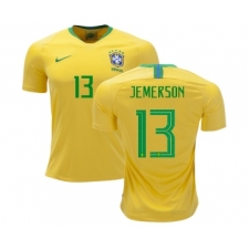 Brazil #13 Jemerson Home Kid Soccer Country Jersey