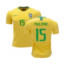 Brazil #15 Paulinho Home Kid Soccer Country Jersey