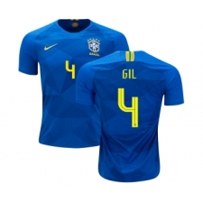 Brazil #4 Gil Away Kid Soccer Country Jersey
