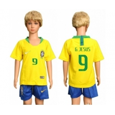 Brazil #9 G.Jesus Home Kid Soccer Country Jersey