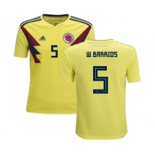 Colombia #5 W.Barrios Home Kid Soccer Country Jersey