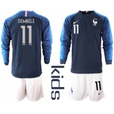 France #11 Dembele Home Long Sleeves Kid Soccer Country Jersey