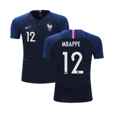 France #12 Mbappe Home Kid Soccer Country Jersey