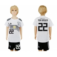 Germany #22 Ter Stegen White Home Kid Soccer Country Jersey