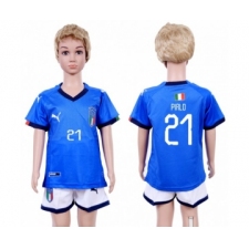 Italy #21 Pirlo Home Kid Soccer Country Jersey