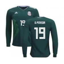 Mexico #19 O.Pineda Home Long Sleeves Kid Soccer Country Jersey