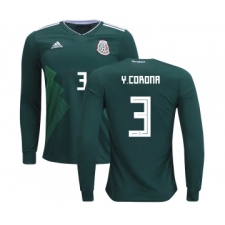 Mexico #3 Y.Corona Home Long Sleeves Kid Soccer Country Jersey