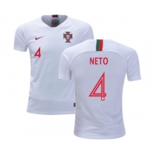 Portugal #4 Neto Away Kid Soccer Country Jersey