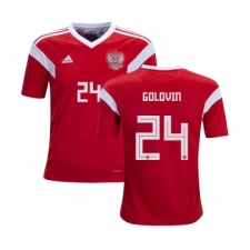 Russia #24 Golovin Home Kid Soccer Country Jersey