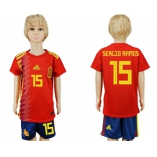 Spain #15 Sergio Raoms Red Home Kid Soccer Country Jersey