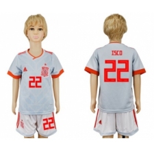 Spain #22 Isco Away Kid Soccer Country Jersey
