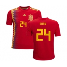 Spain #24 Suso Red Home Kid Soccer Country Jersey