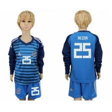 Spain #25 Reina Blue Long Sleeves Goalkeeper Kid Soccer Country Jersey