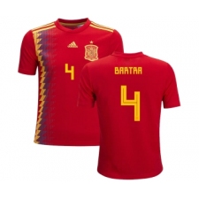 Spain #4 Bartra Red Home Kid Soccer Country Jersey