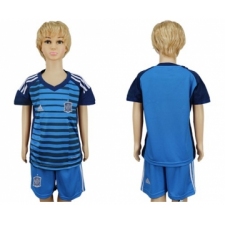 Spain Blank Blue Goalkeeper Kid Soccer Country Jersey