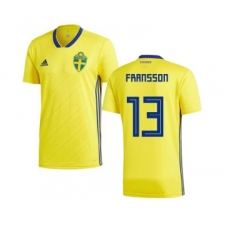 Sweden #13 Fransson Home Kid Soccer Country Jersey