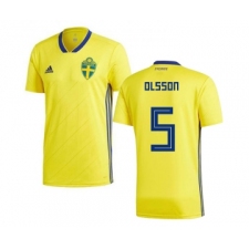 Sweden #5 Olsson Home Kid Soccer Country Jersey