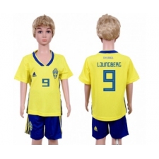 Sweden #9 Ljungberg Home Kid Soccer Country Jersey