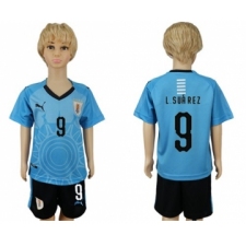 Uruguay #9 L.Suarez Home Kid Soccer Country Jersey