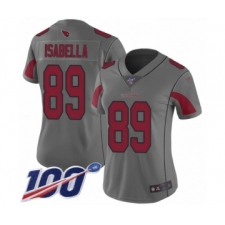 Women's Arizona Cardinals #89 Andy Isabella Limited Silver Inverted Legend 100th Season Football Jersey
