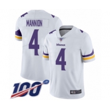 Men's Minnesota Vikings #4 Sean Mannion White Vapor Untouchable Limited Player 100th Season Football Jersey