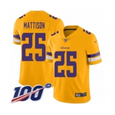 Youth Minnesota Vikings #25 Alexander Mattison Limited Gold Inverted Legend 100th Season Football Jersey