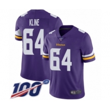 Men's Minnesota Vikings #64 Josh Kline Purple Team Color Vapor Untouchable Limited Player 100th Season Football Jersey