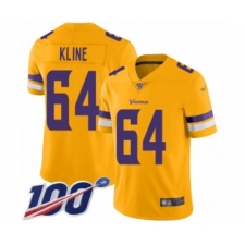 Youth Minnesota Vikings #64 Josh Kline Limited Gold Inverted Legend 100th Season Football Jersey