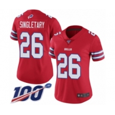 Women's Buffalo Bills #26 Devin Singletary Limited Red Rush Vapor Untouchable 100th Season Football Jersey