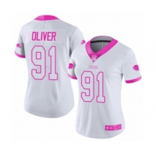 Women's Buffalo Bills #91 Ed Oliver Limited White Pink Rush Fashion Football Jersey