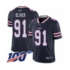 Youth Buffalo Bills #91 Ed Oliver Limited Navy Blue Inverted Legend 100th Season Football Jersey