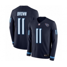 Men's Tennessee Titans #11 A.J. Brown Limited Navy Blue Therma Long Sleeve Football Jersey