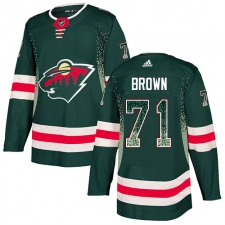 Men's Adidas Minnesota Wild #71 J T  Brown Authentic Green Drift Fashion NHL Jersey