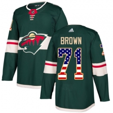 Men's Adidas Minnesota Wild #71 J T Brown Authentic Green USA Flag Fashion NHL Jersey