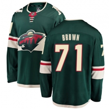 Men's Minnesota Wild #71 J T  Brown Authentic Green Home Fanatics Branded Breakaway NHL Jersey