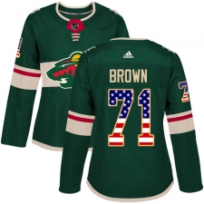 Women's Adidas Minnesota Wild #71 J T Brown Authentic Green USA Flag Fashion NHL Jersey
