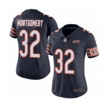 Women's Chicago Bears #32 David Montgomery Navy Blue Team Color 100th Season Limited Football Jersey