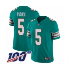 Men's Miami Dolphins #5 Jake Rudock Aqua Green Alternate Vapor Untouchable Limited Player 100th Season Football Jersey