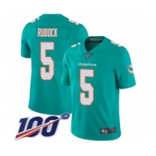 Men's Miami Dolphins #5 Jake Rudock Aqua Green Team Color Vapor Untouchable Limited Player 100th Season Football Jersey