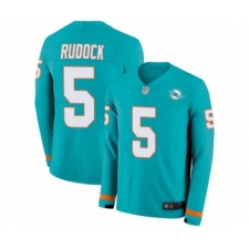 Men's Miami Dolphins #5 Jake Rudock Limited Aqua Therma Long Sleeve Football Jersey