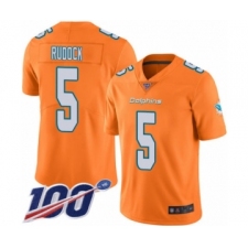 Men's Miami Dolphins #5 Jake Rudock Limited Orange Rush Vapor Untouchable 100th Season Football Jersey