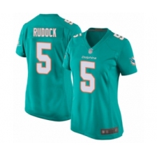Women's Miami Dolphins #5 Jake Rudock Game Aqua Green Team Color Football Jersey