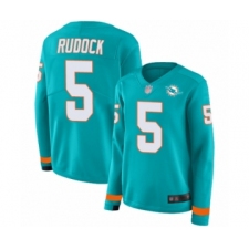 Women's Miami Dolphins #5 Jake Rudock Limited Aqua Therma Long Sleeve Football Jersey