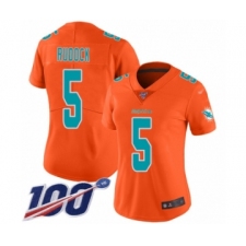 Women's Miami Dolphins #5 Jake Rudock Limited Orange Inverted Legend 100th Season Football Jersey